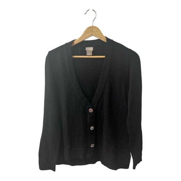 Chico’s Button Front Linen & Cotton Blend Cardigan Size Medium Black NWT - Picture 2 of 9